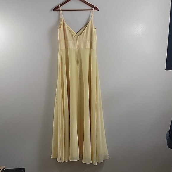 David’s Yellow Spaghetti Straps V-neck Midi Bridal Women's Dress Size 14 - Picture 3 of 9